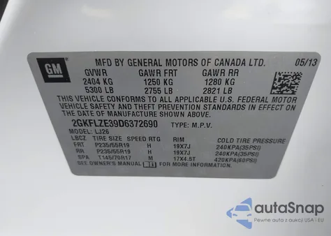 2013 GMC Terrain Denali z USA, uszkodzony, nr VIN 2GKFLZE39D6372690